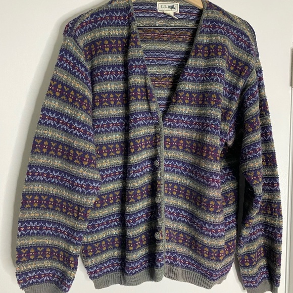 L.L. Bean Sweaters - L.L. Bean Men's Cardigan in Blue, Purple, and Gold